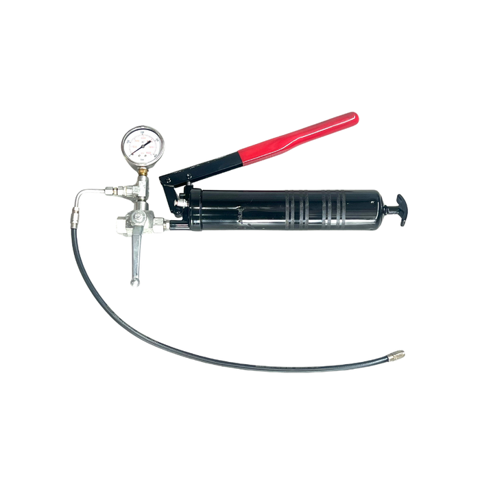 High Pressure test grease gun 450g with pressure gauge and relief valve (used for testing progressive lubrication systems)