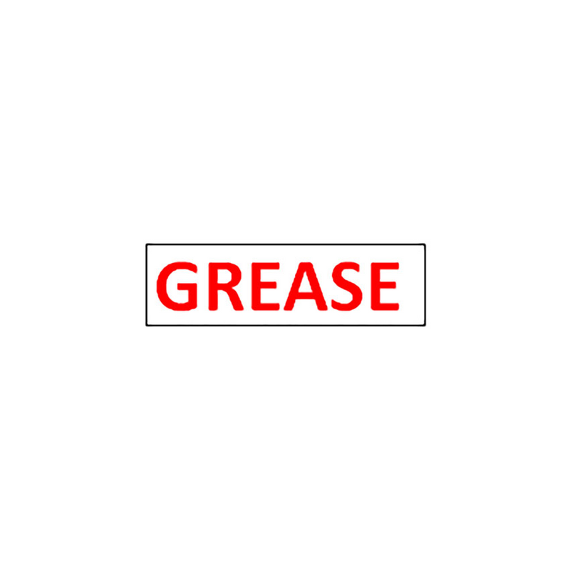 red grease sticker, 80mm x 20mm, pack of 10, ideal for marking and identifying grease points in machinery and lubrication systems.